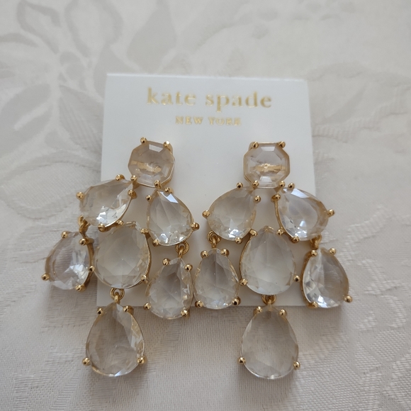 New🎀 Kate Spade 14k gold fill teardrop clear crystals chandelier earrings